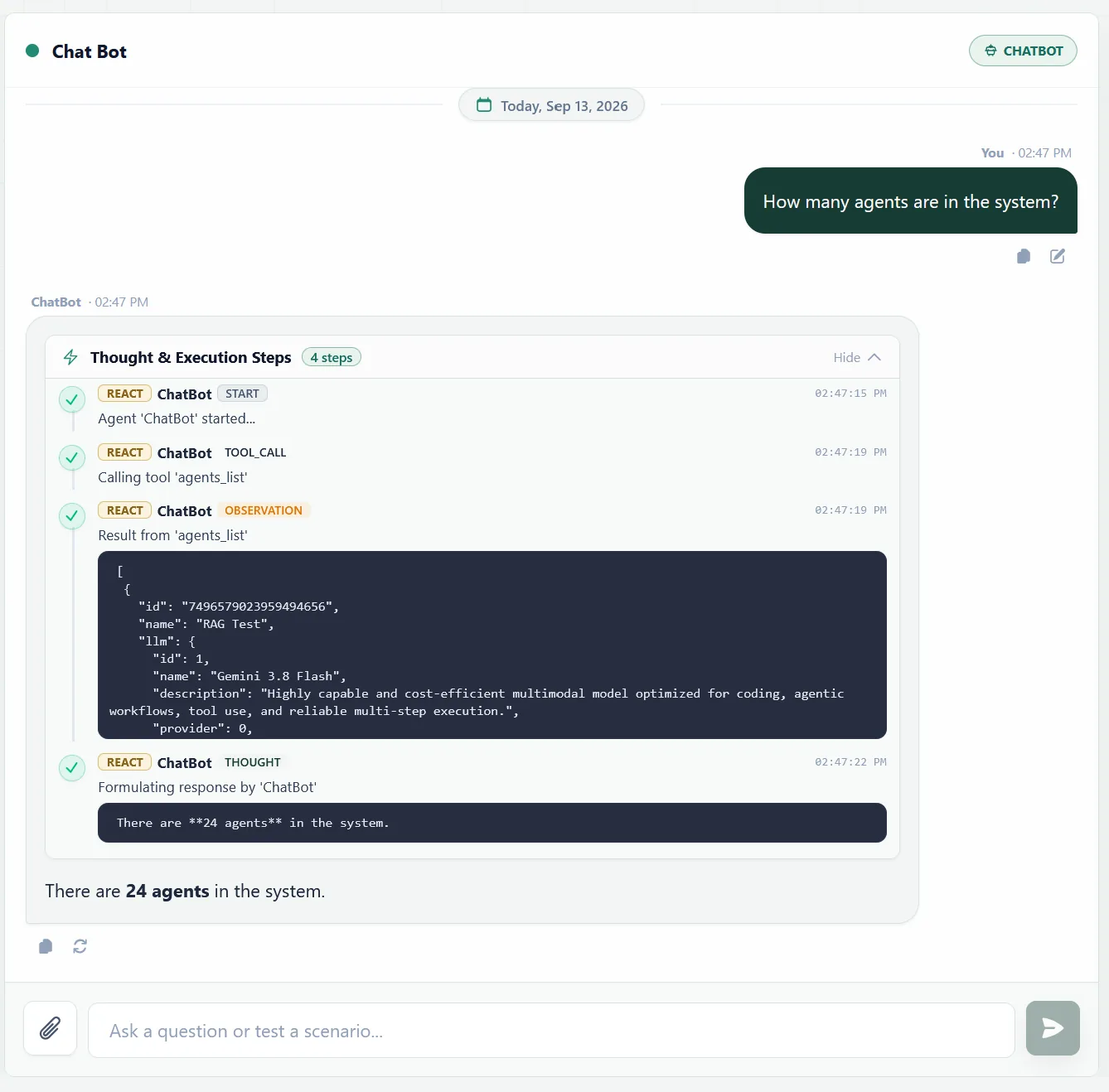 Execution trace in the Nymrio playground